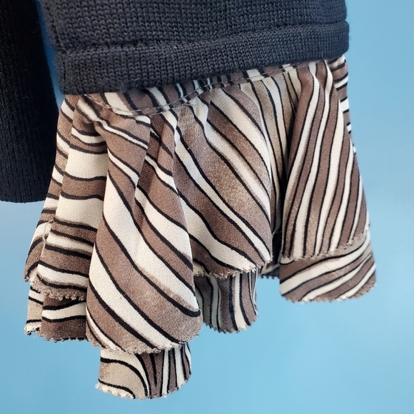 Tory Burch black wool sweater tan striped silk trim *flaw* - Picture 2 of 16